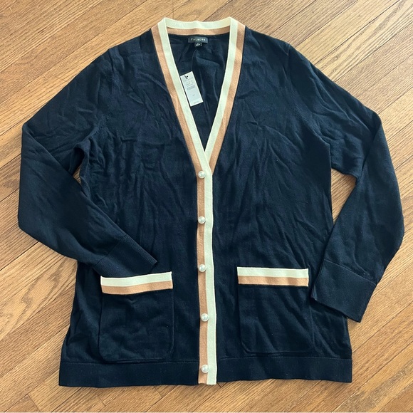Talbots Sweaters - Talbots Pearl Button V-Neckline Cardigan size Medium Black with Color Block Trim